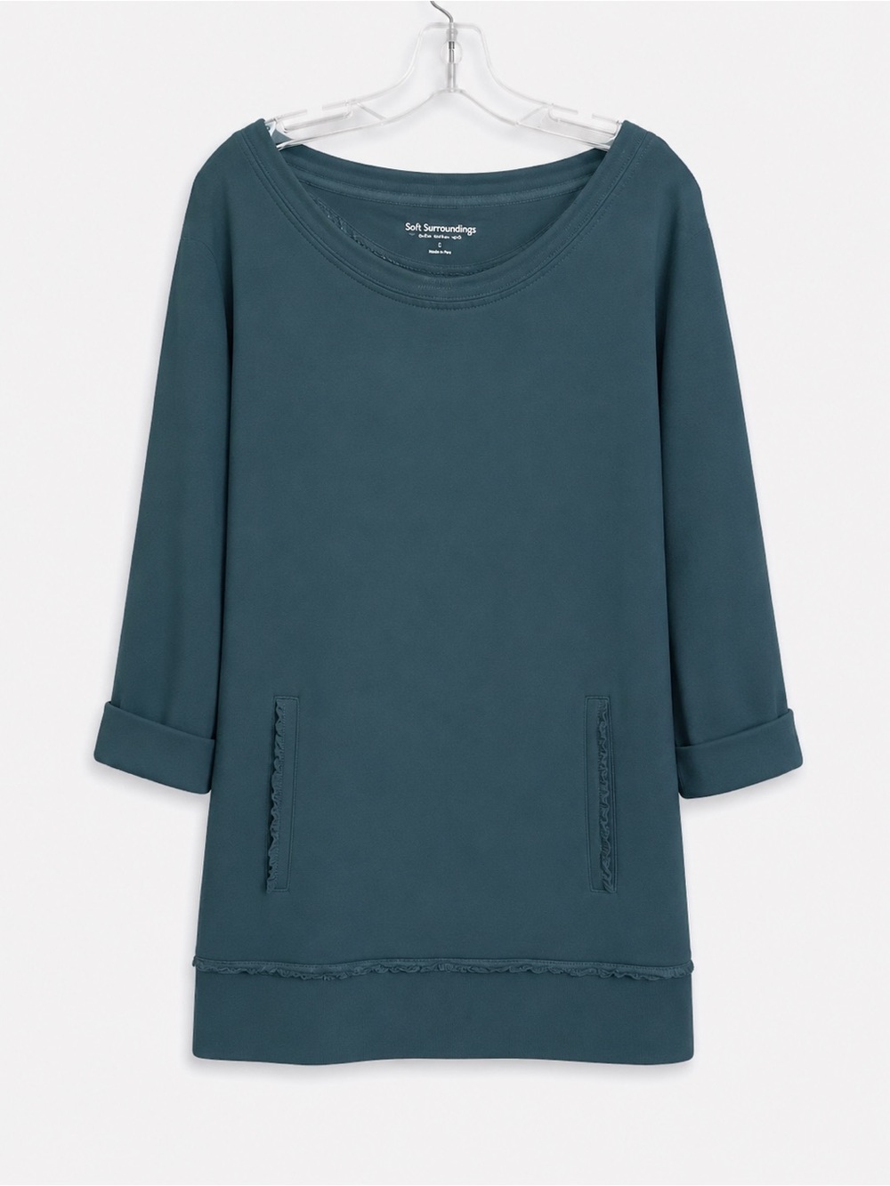 Soft Surroundings Blue-Gray Boatneck Sweatshirt Tunic Size Large